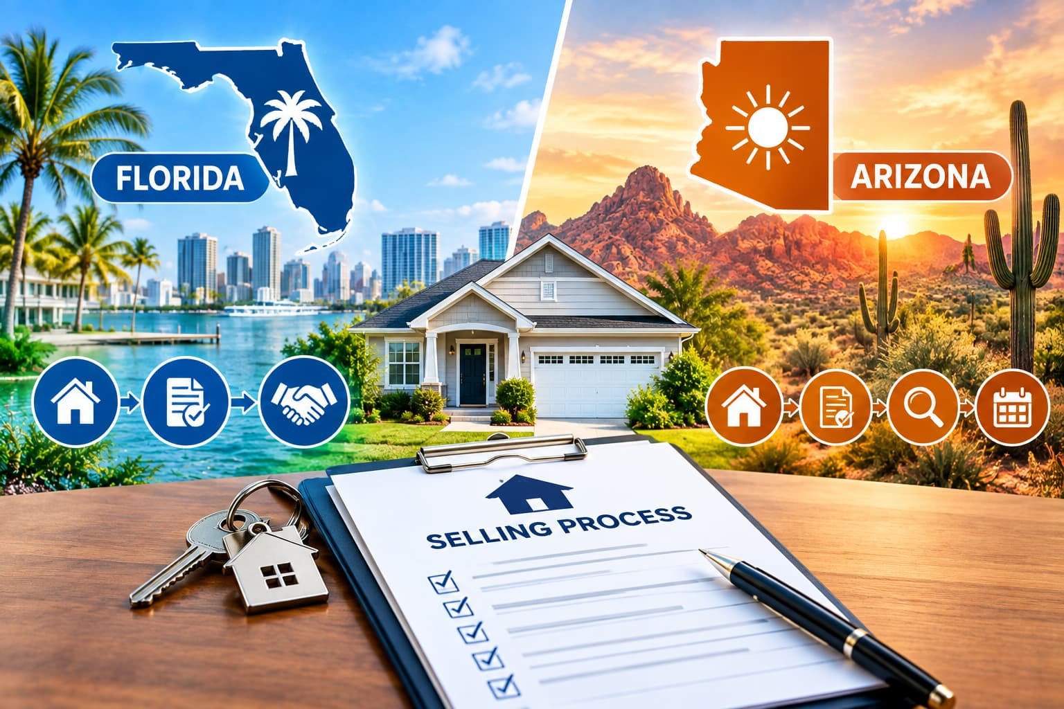 Process of selling a house for cash in Florida vs Arizona